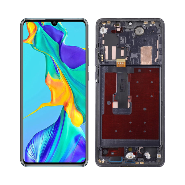 OLED LCD Screen Display Touch and Digitizer Assembly for Huawei P30 Black - With Frame
